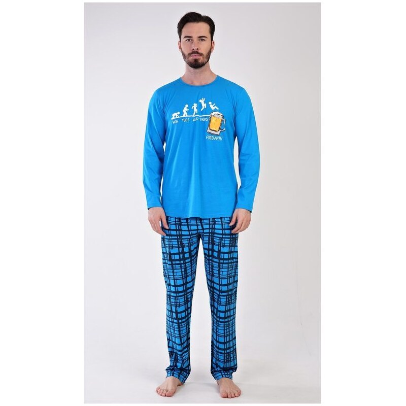 Dlouhé tyrkysové pánské pyžamo Filip