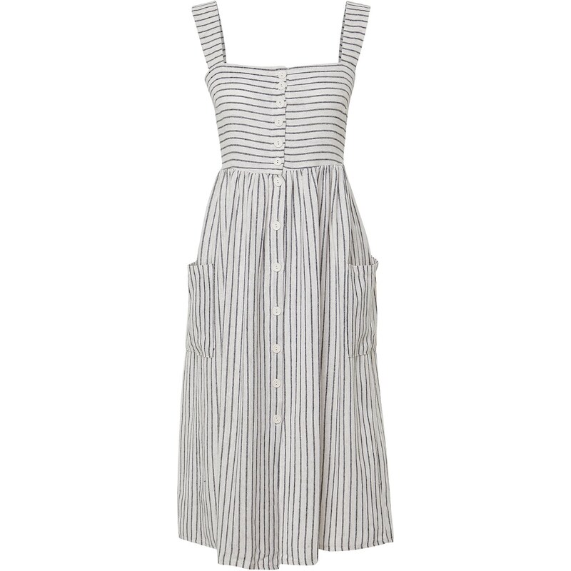 Trendyol Ecru Buttoned Midi Woven Linen Look Dress