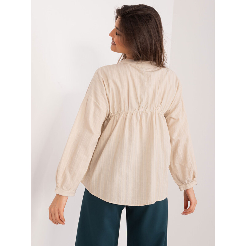 Fashionhunters Béžová dámská košile na knoflíky z bavlny