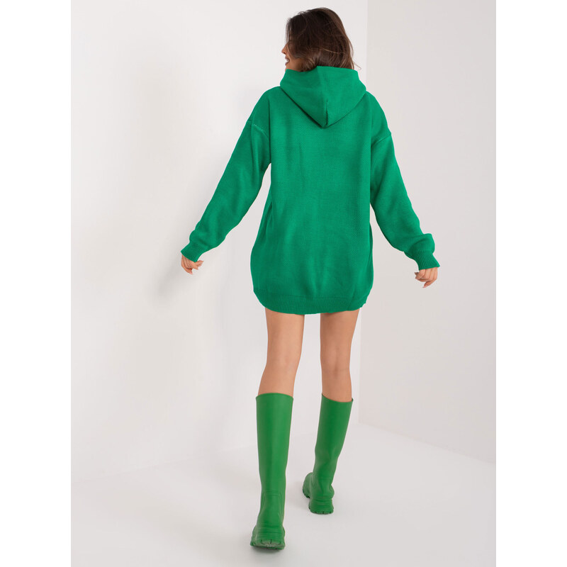 Fashionhunters Zelený dámský oversize svetr s kapucí