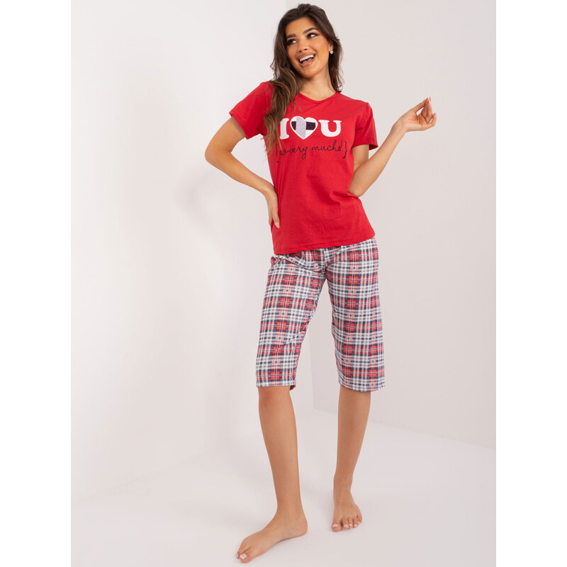 Fashionhunters Červené dámské pyžamo s nápisy