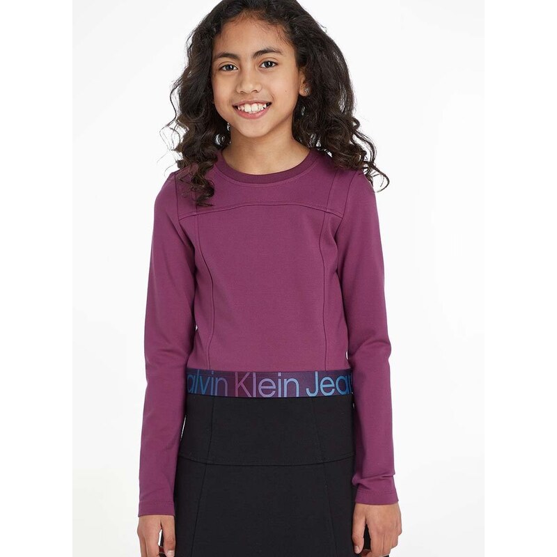 Dětské tričko s dlouhým rukávem Calvin Klein Jeans fialová barva