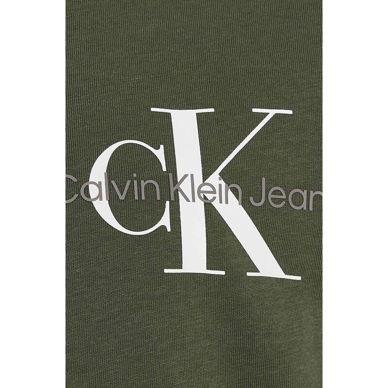 Dětská bavlněná košile s dlouhým rukávem Calvin Klein Jeans zelená barva, s potiskem