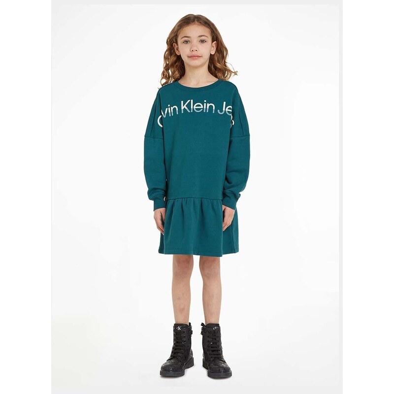 Dětské bavlněné šaty Calvin Klein Jeans zelená barva, mini