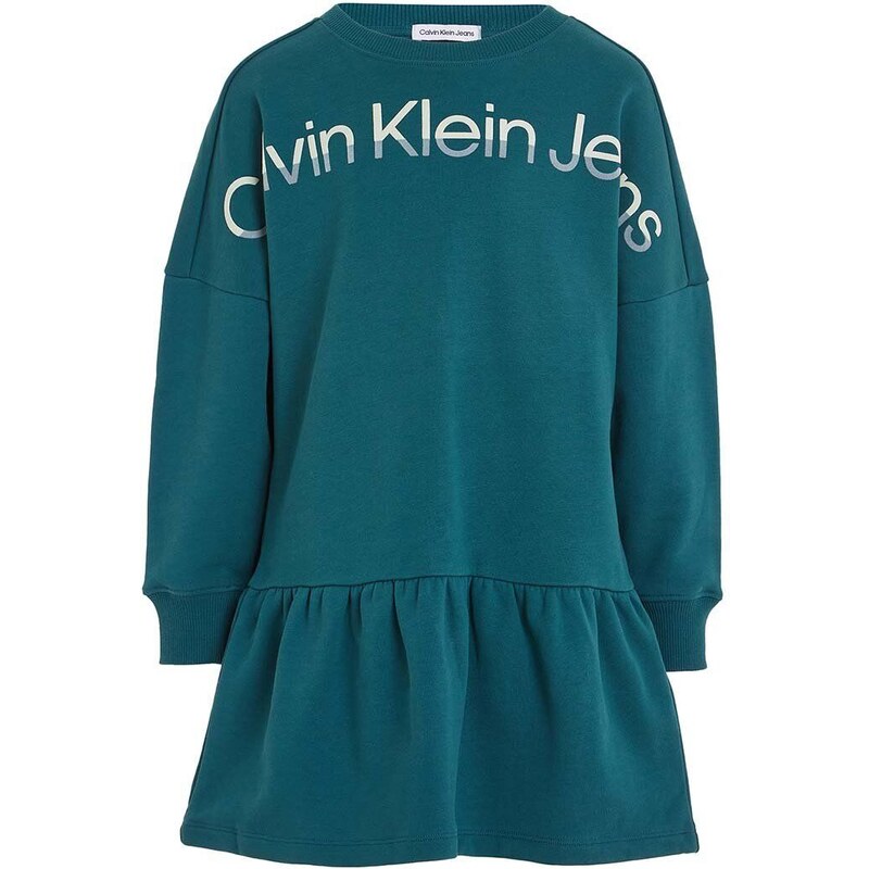 Dětské bavlněné šaty Calvin Klein Jeans zelená barva, mini
