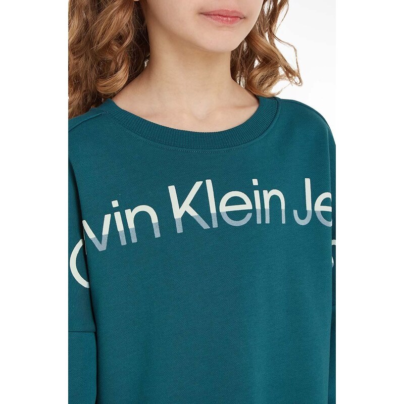 Dětské bavlněné šaty Calvin Klein Jeans zelená barva, mini