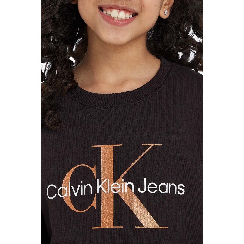 Dětská mikina Calvin Klein Jeans černá barva, s potiskem