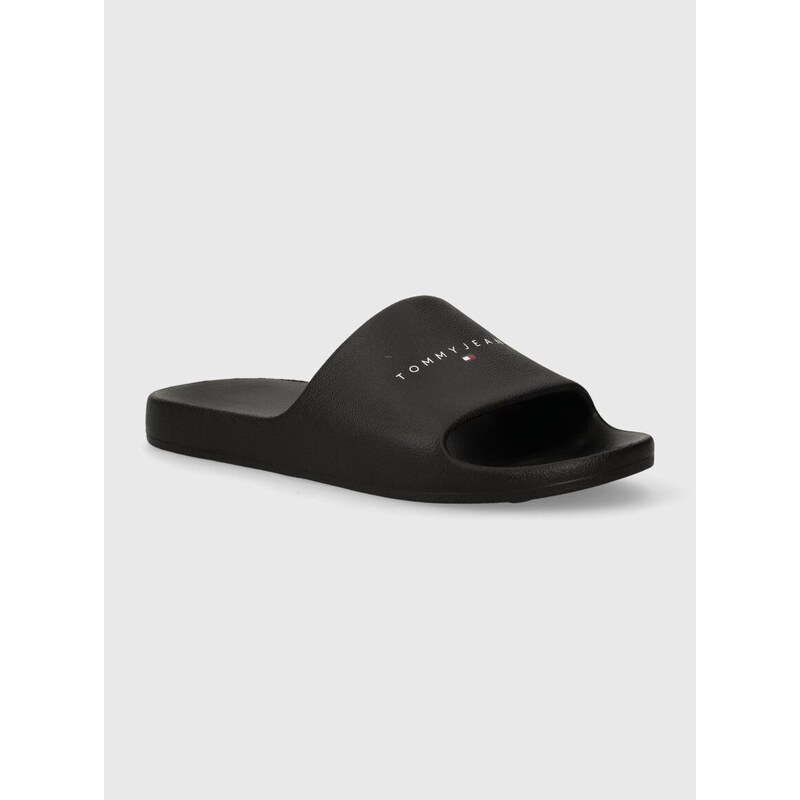 Pantofle Tommy Jeans TJM BASIC SLIDE pánské, černá barva, EM0EM01519