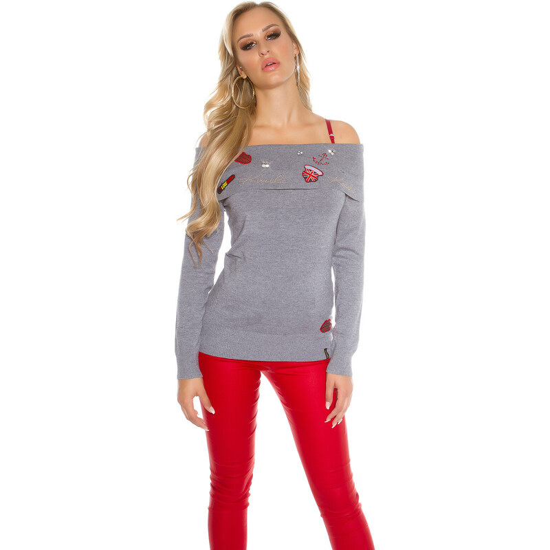 Style fashion Sexy Koucla sweater shoulder-free with patches