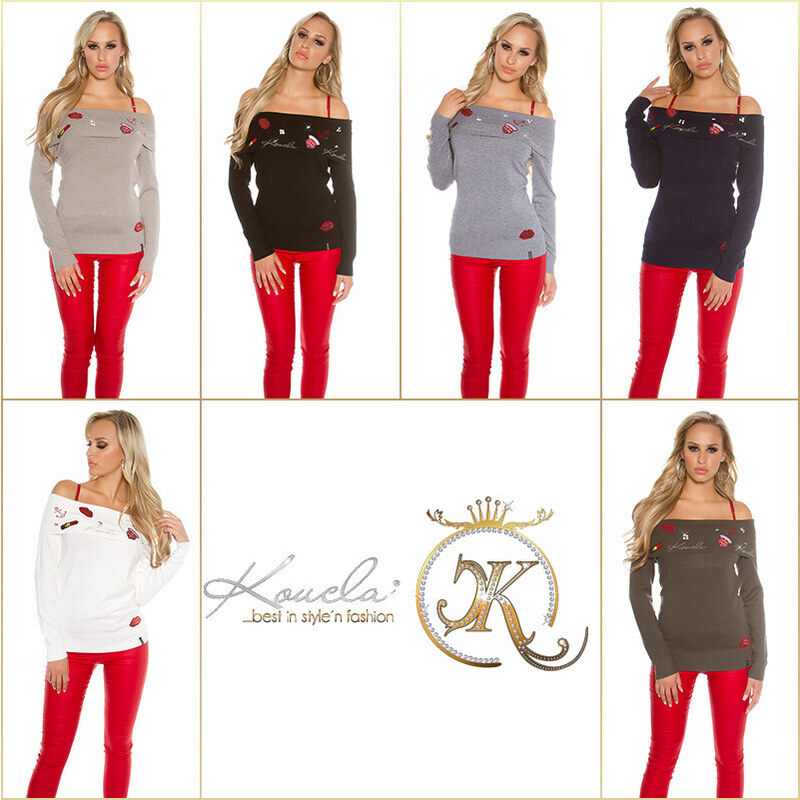 Style fashion Sexy Koucla sweater shoulder-free with patches