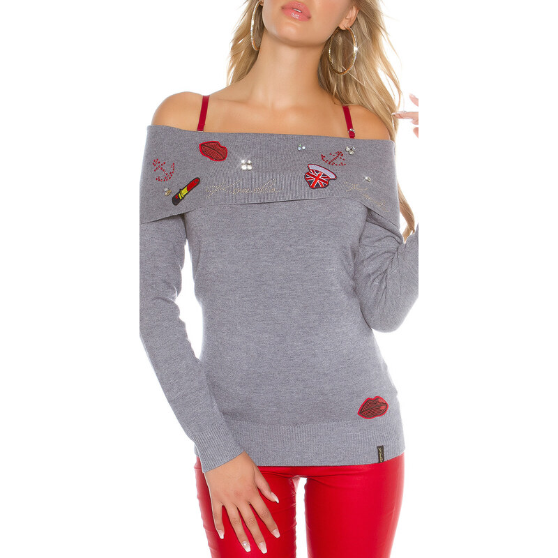 Style fashion Sexy Koucla sweater shoulder-free with patches