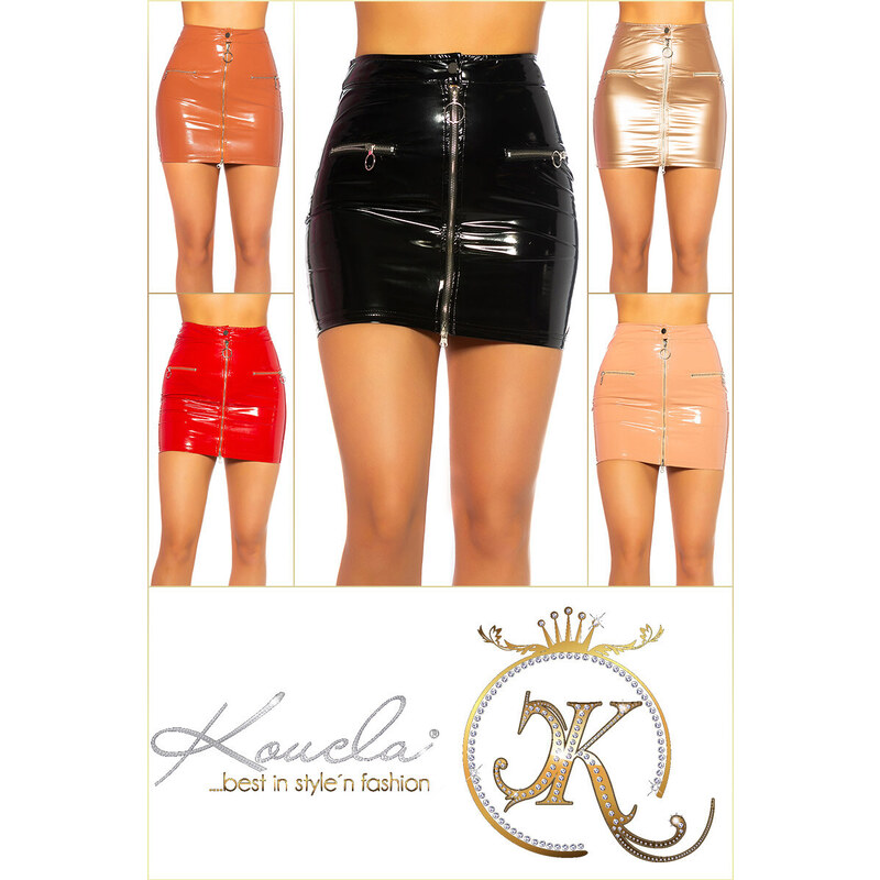 Style fashion Sexy KouCla Leatherlook Mini sukně se zipem