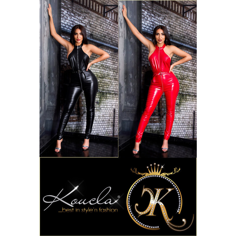 Style fashion Sexy KouCla Backless Faux Leather Overall