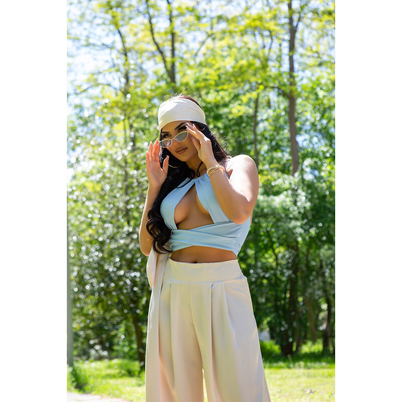 Style fashion Sexy Crop Top s výřezem a řetízkovým držákem na krku