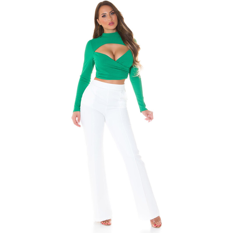 Style fashion Sexy Koucla crop top s dlouhými rukávy v zavinovacím vzhledu