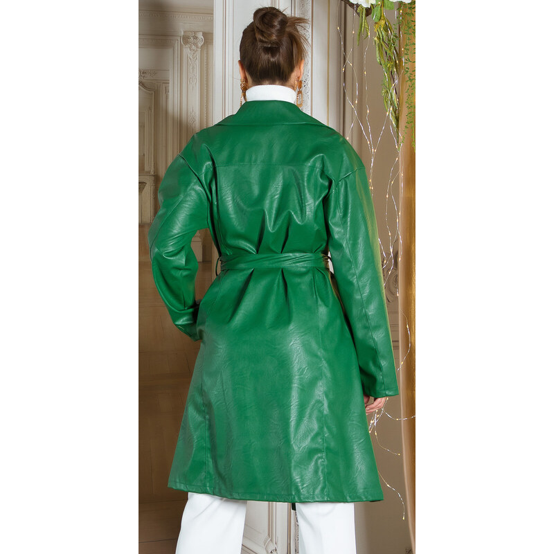 Style fashion Sexy kožený kabát Koucla s páskem