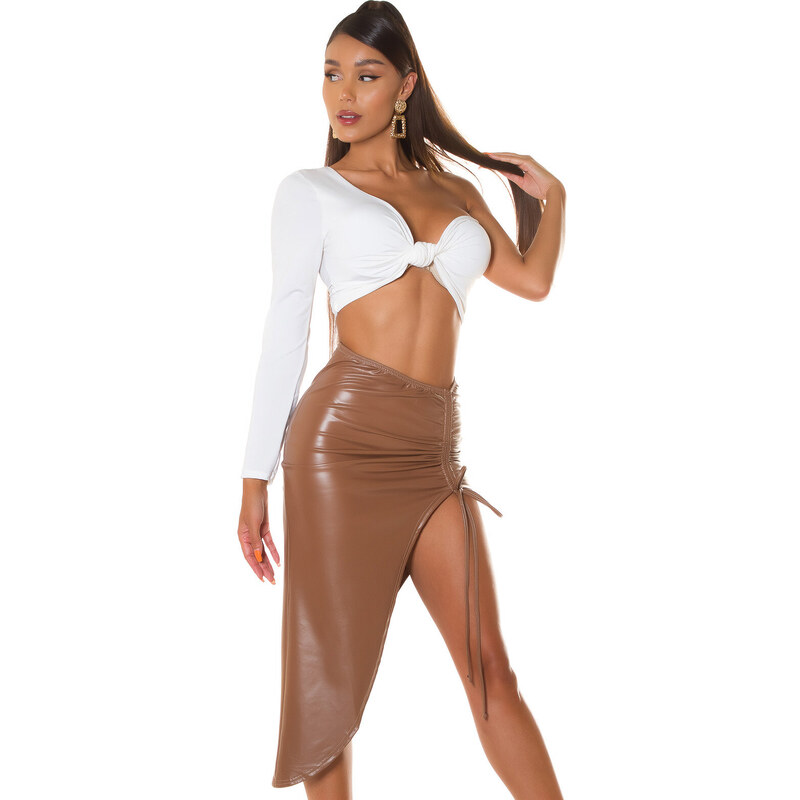 Style fashion tak sexy! Koucla sukně z umělé kůže s rozparkem na nohavicích XL
