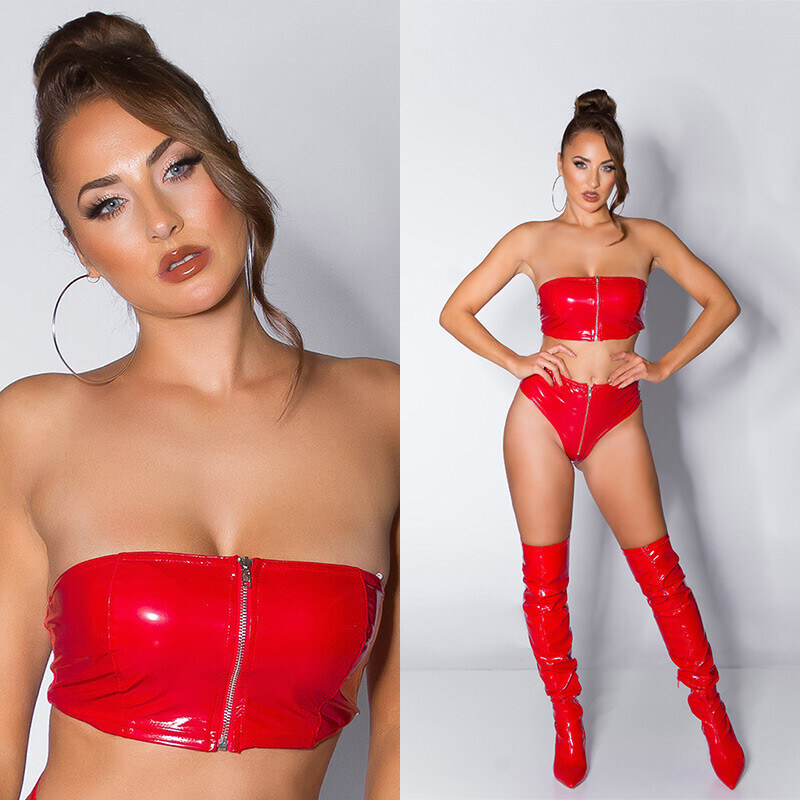 Style fashion Sexy Koucla Latexový vzhled bandeau topu se zipem