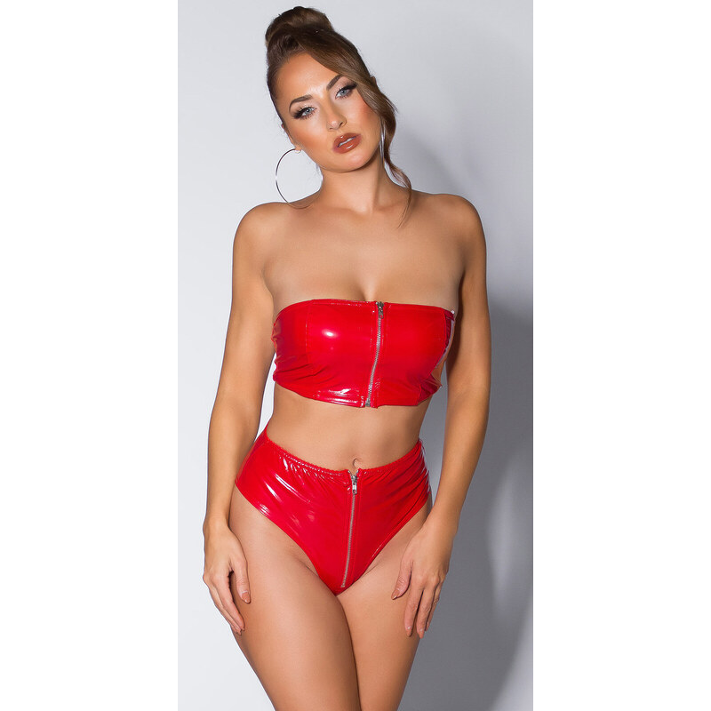 Style fashion Sexy Koucla Latexový vzhled bandeau topu se zipem