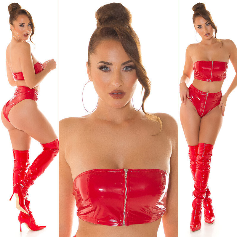 Style fashion Sexy Koucla Latexový vzhled bandeau topu se zipem