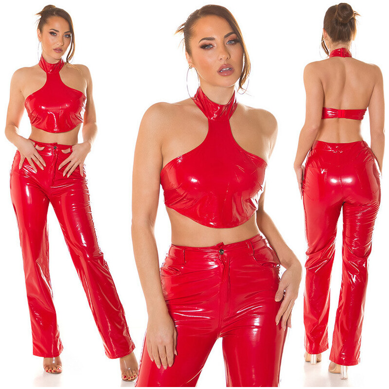 Style fashion Sexy top Koucla Latexlook Neck Crop Top