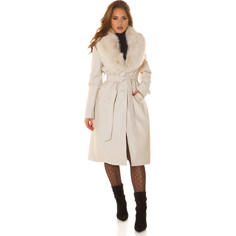 Style fashion Sexy kožený zimní kabát s detaily z umělé kožešiny