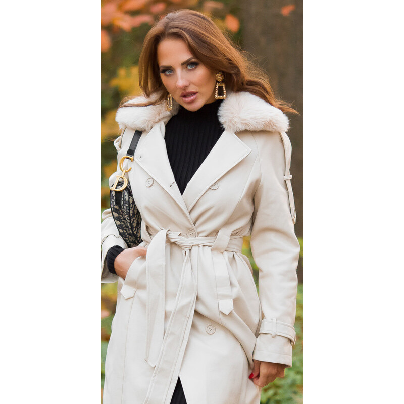 Style fashion Sexy zimní kabát z umělé kůže v Trenchcoat Look