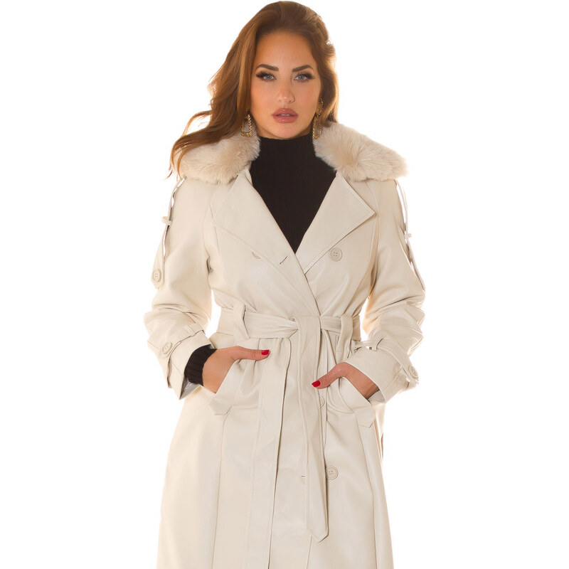 Style fashion Sexy zimní kabát z umělé kůže v Trenchcoat Look