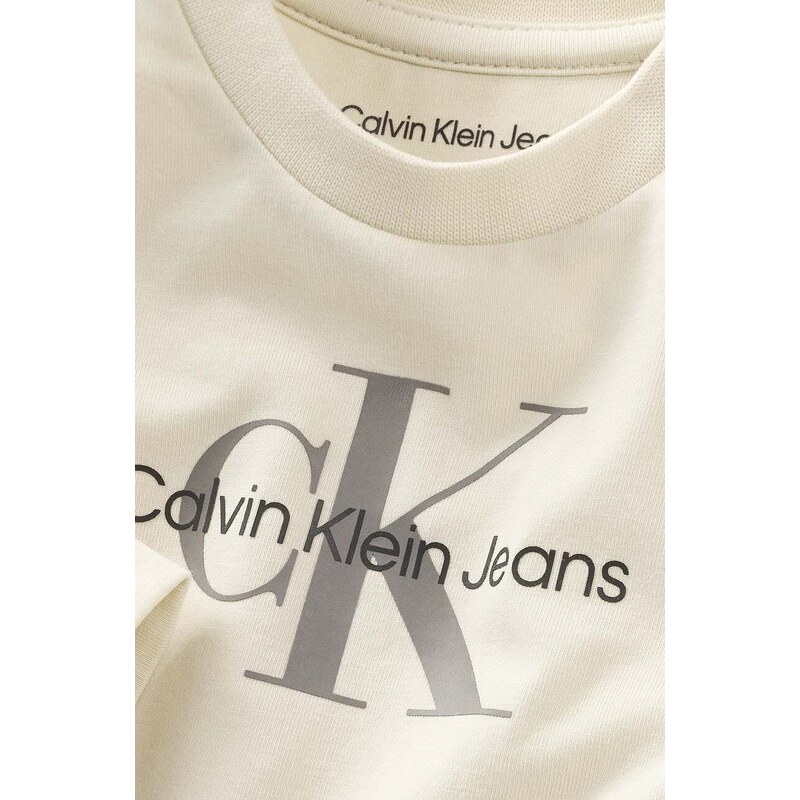 Kojenecké tričko s dlouhým rukávem Calvin Klein Jeans béžová barva