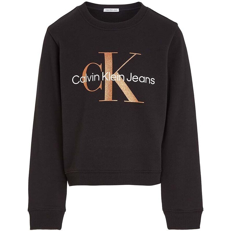 Dětská mikina Calvin Klein Jeans černá barva, s potiskem