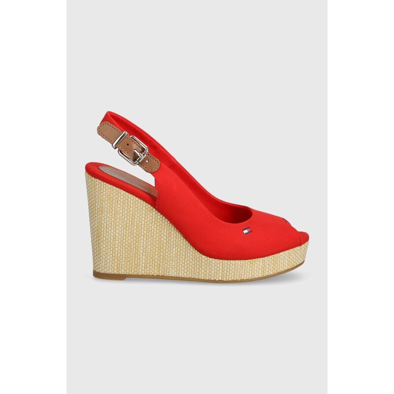 Sandály Tommy Hilfiger ICONIC ELENA SLING BACK WEDGE dámské, tmavomodrá barva, na klínku, FW0FW04789