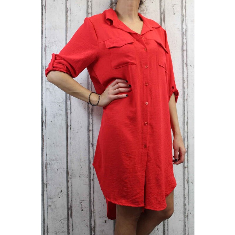 Italy Moda Dámská dlouhá, letní košile - košilové šaty - červené