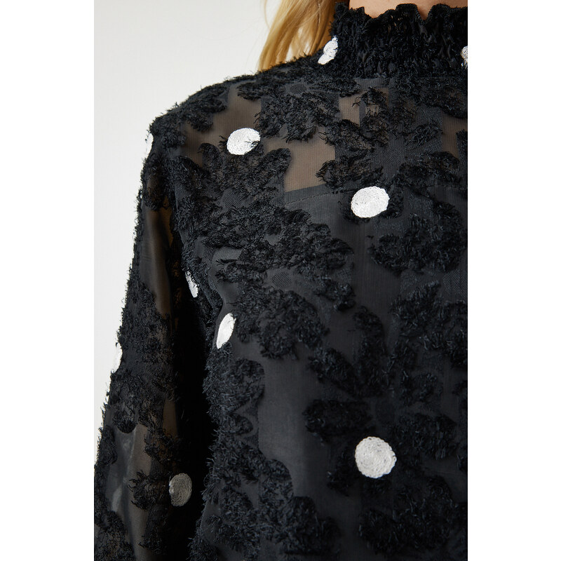 Happiness İstanbul Women's Black Marked Polka Dot Woven Blouse