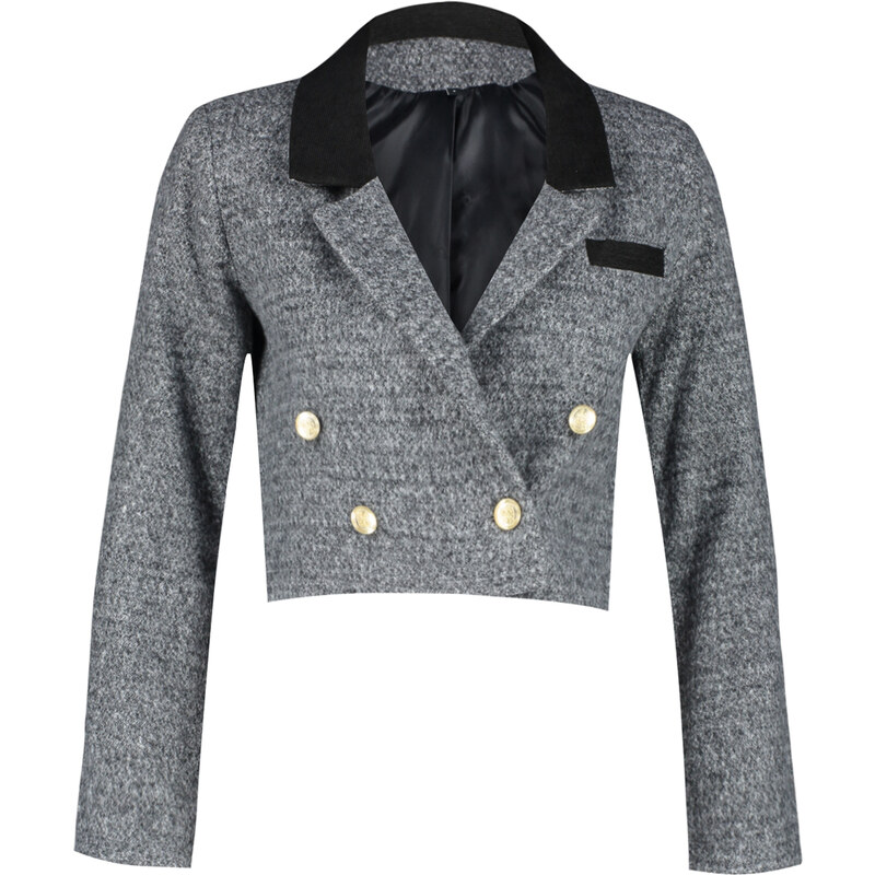 Trendyol Gray Premium Crop Button Detailed Woven Blazer Jacket