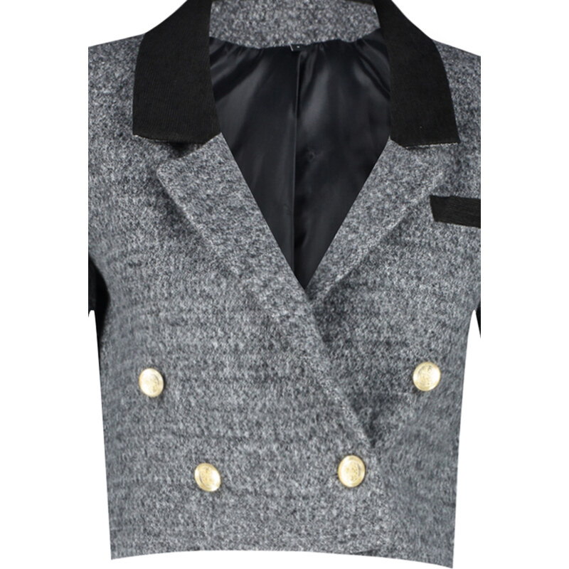 Trendyol Gray Premium Crop Button Detailed Woven Blazer Jacket