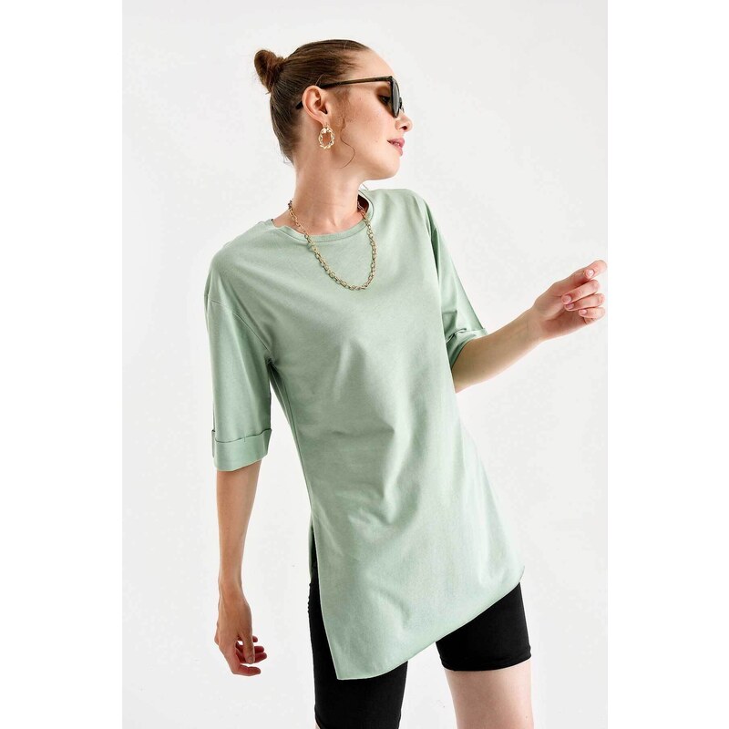 Bigdart 4123 Slit Oversize T-Shirt - Çağla