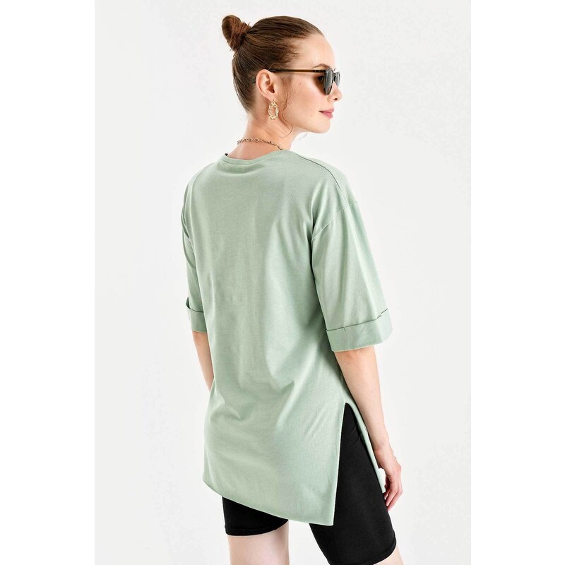 Bigdart 4123 Slit Oversize T-Shirt - Çağla