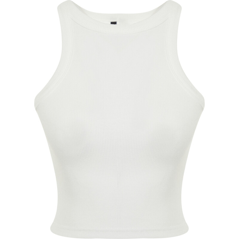 Trendyol Ecru Crop Fitted/Body-Sitting Barbell Collar Cotton Flexible Knitted Tank Top