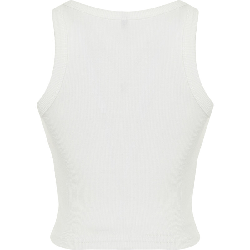 Trendyol Ecru Crop Fitted/Body-Sitting Barbell Collar Cotton Flexible Knitted Tank Top