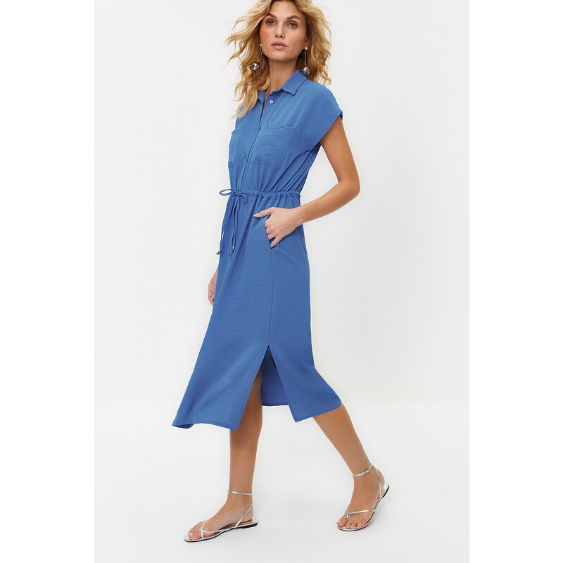 Trendyol Dark Blue Gathered Waist Pocket Detailed Aerobin Midi