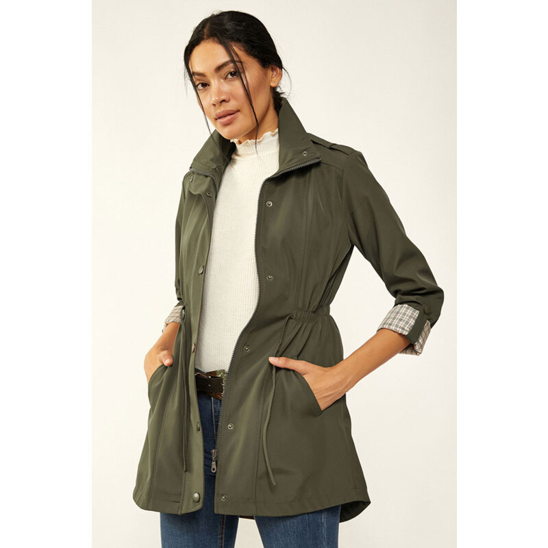 Bigdart 10322 Trench Coat with Gathered Waist - Khaki