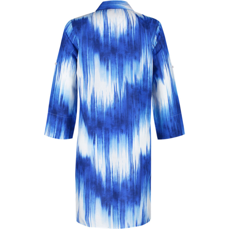 Trendyol Blue Abstract Patterned Belted Midi Woven 100% Cotton Beach Dress with Ribbon Accessories