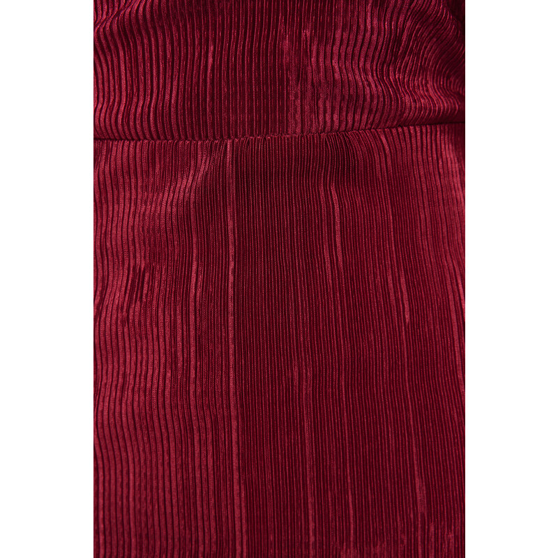 Trendyol Burgundy Sleeve Detailed Pleated Knitted Elegant Evening Dress