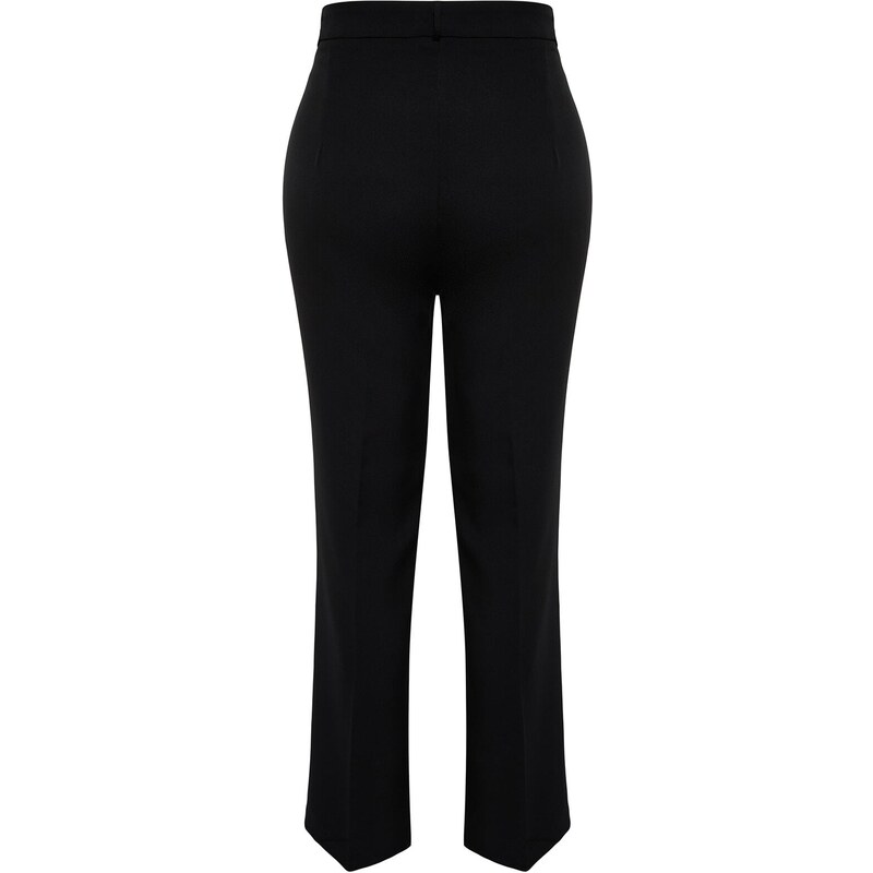 Trendyol Curve Black High Waist Rib Stitching Flared Leg Weave Trousers