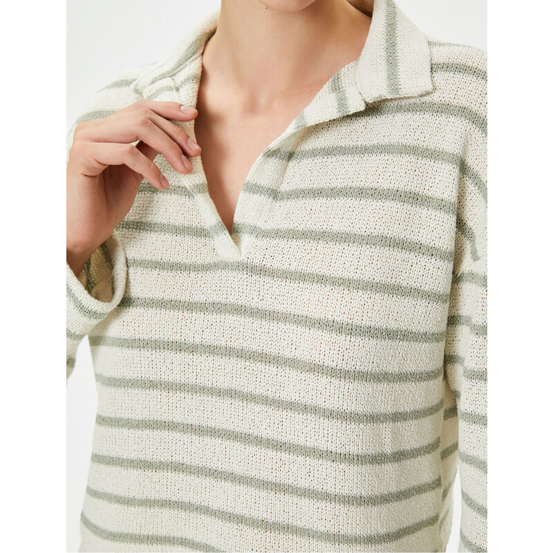 Koton Polo Neck T-Shirt Long Sleeve Off-Shoulder