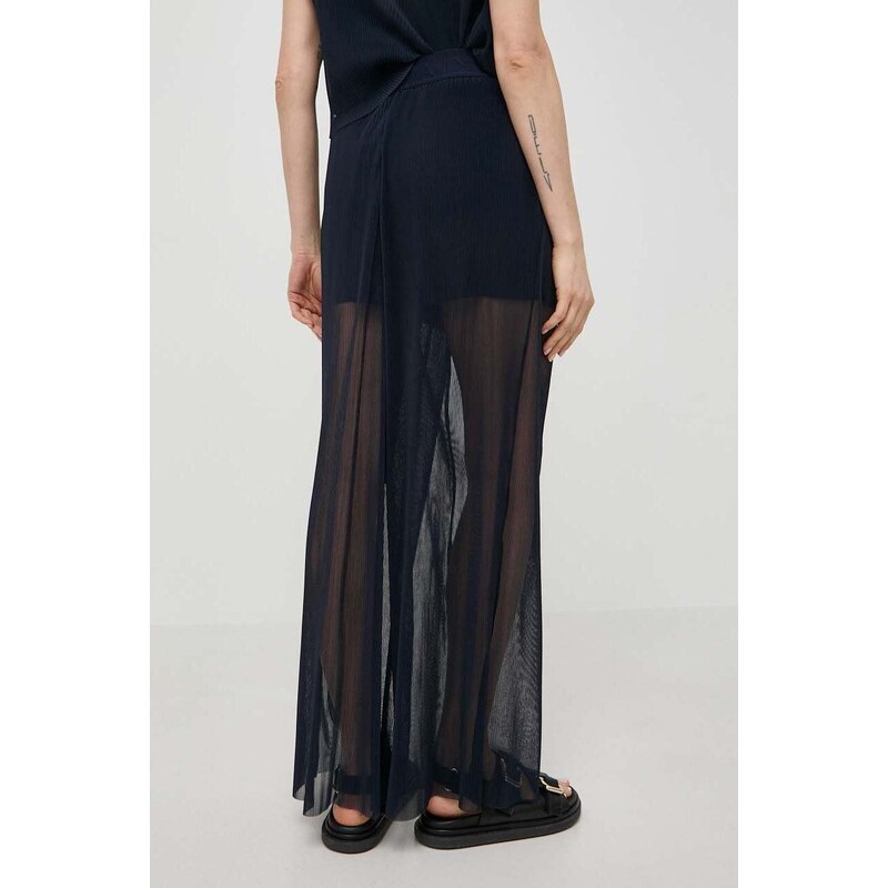 Kalhoty Armani Exchange dámské, tmavomodrá barva, široké, high waist, 3DYP10 YN8QZ