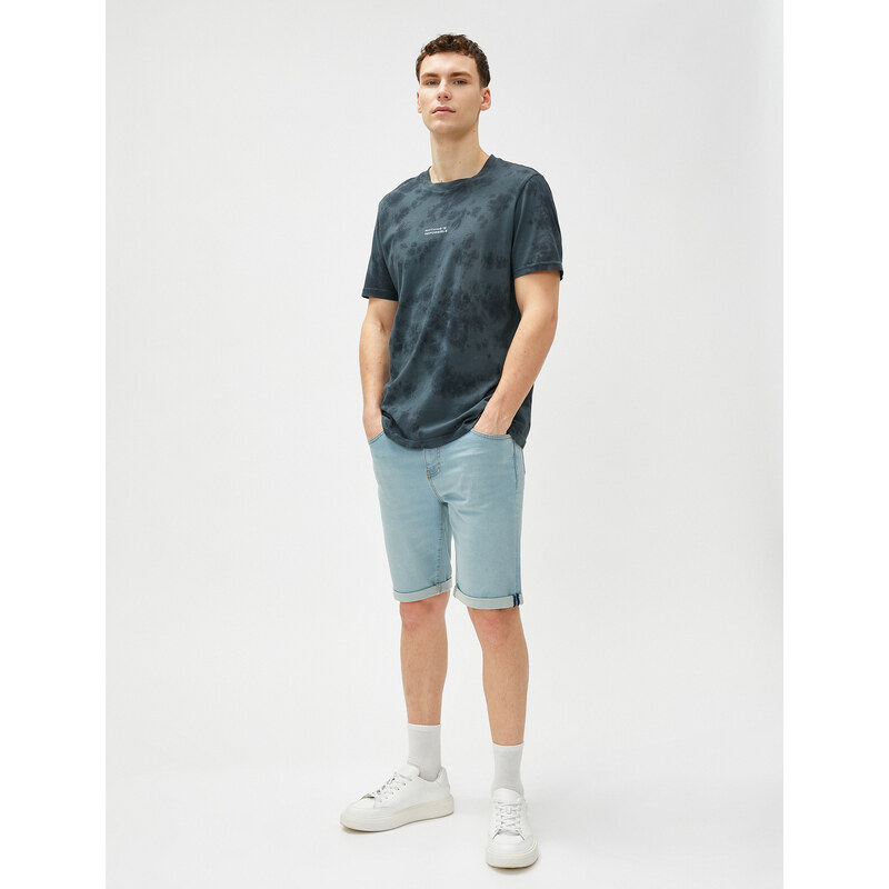 Koton Denim Shorts Fold Detailed Pocket Buttoned