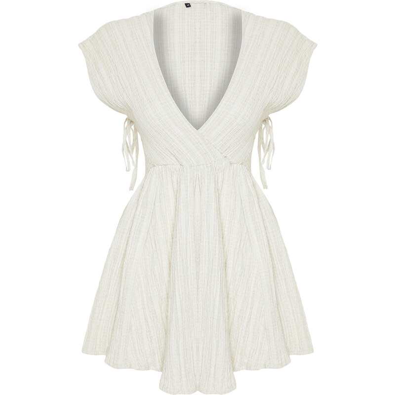 Trendyol Bridal Ecru Mini Woven Cut Out/Window Linen Blend Beach Dress