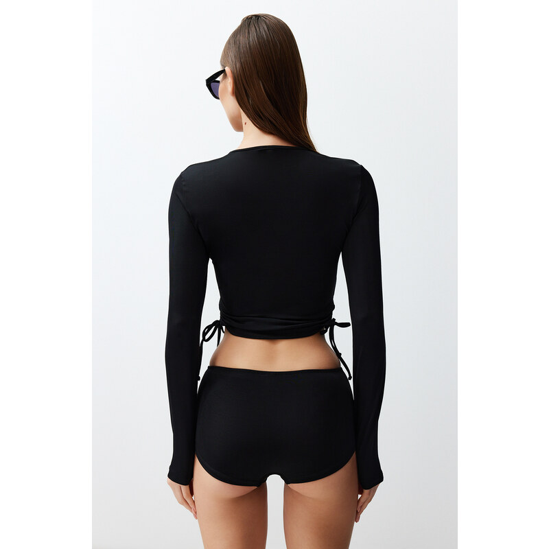 Trendyol Black Swim Long Sleeve Quick Dry Bikini Top