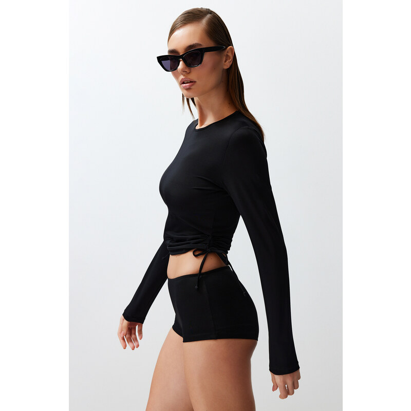 Trendyol Black Swim Long Sleeve Quick Dry Bikini Top